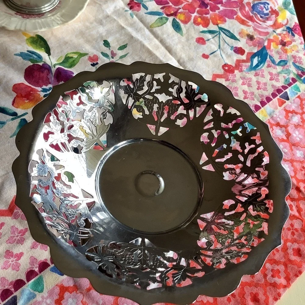Vintage Krome Kraft Farber Bros Silver Compote Pedestal Dish